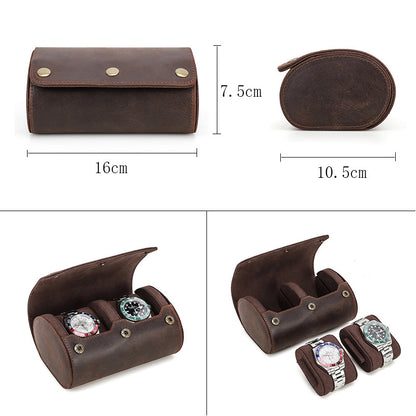 Retro Crazy Horse Leather Portable Outdoor Travel Couple Watch Storage Box