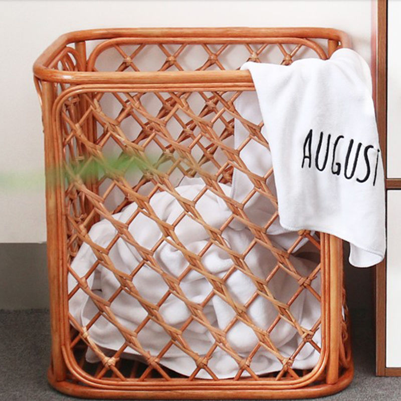 Handmade Rattan Laundry Basket Square Hotel