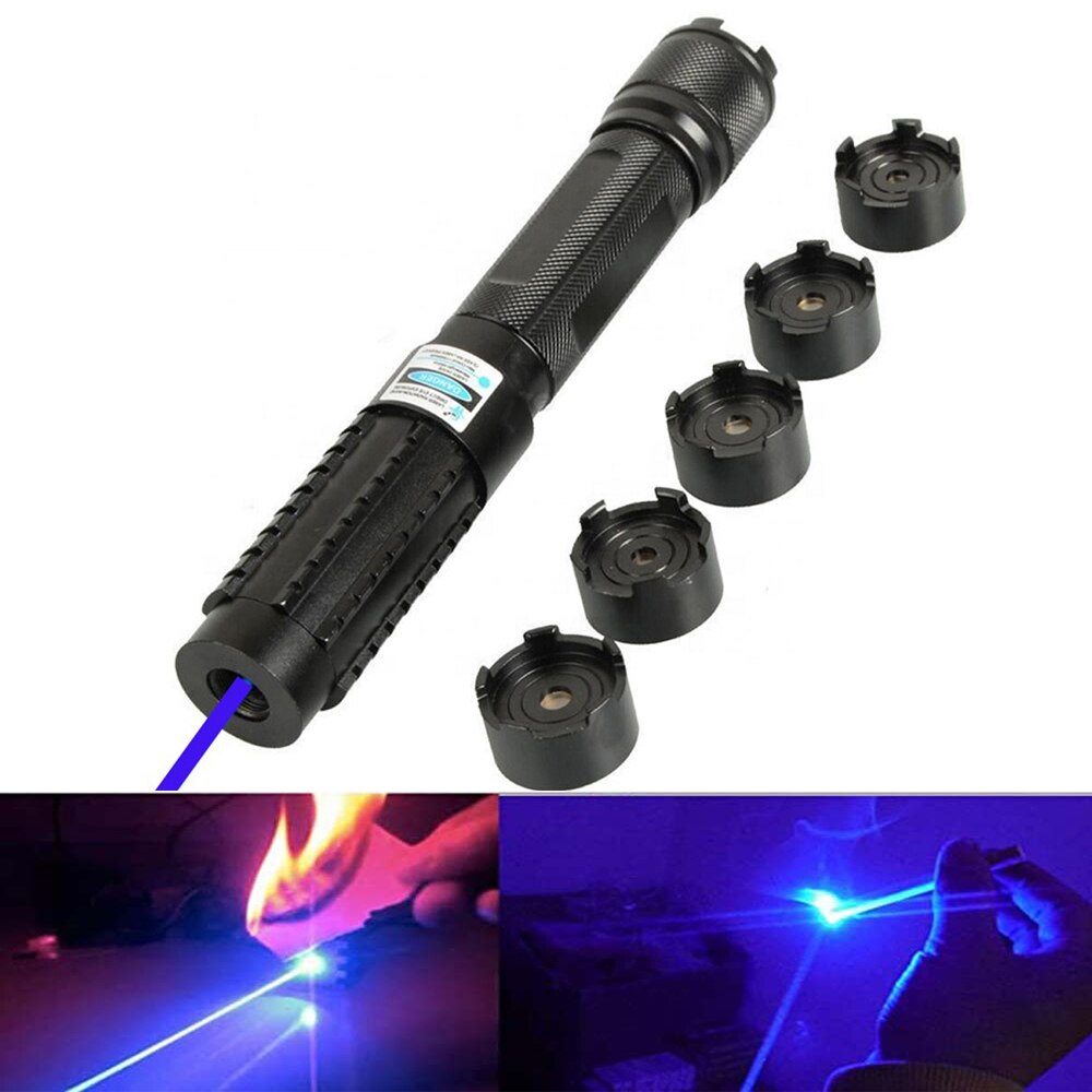 Lampe torche Laser bleue puissante, haute puissance, allumette brûlante/brûler des cigares/bougie, 450nm, 1000m, pointeurs laser bleus focalisables 