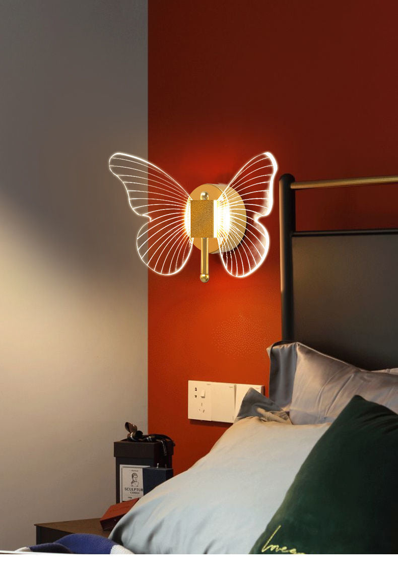 Lámpara de pared de mariposa Luz de noche de lujo Decoración cálida