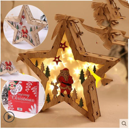 Adornos navideños hechos de madera y árboles