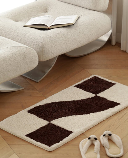 Tapis de décoration de maison simple floqué à carreaux