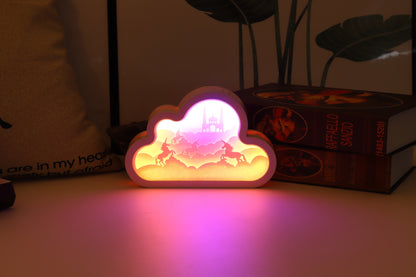 Lampe à découper en papier nuage, veilleuse USB de chevet licorne