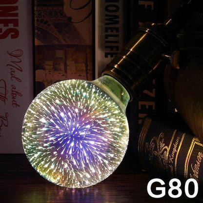 Bombilla LED decoración 3D fuegos artificiales 110 220V ST64 G95 G80 G125 A60 botella corazón luces navideñas novedad lámpara de Navidad