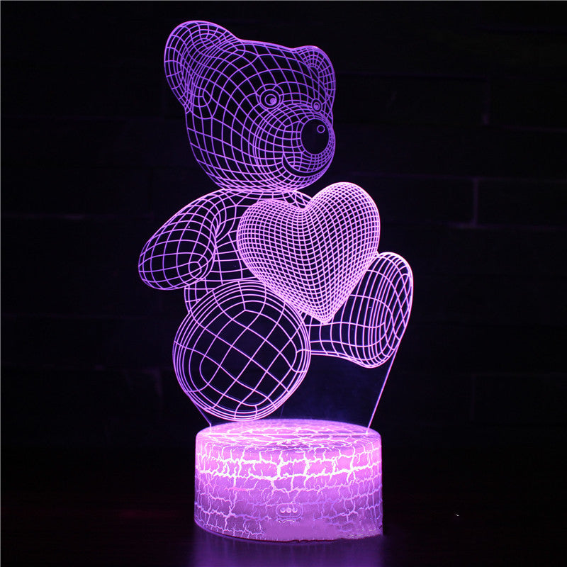 Luz nocturna creativa con luz 3D de la serie Cartoon Love Bear