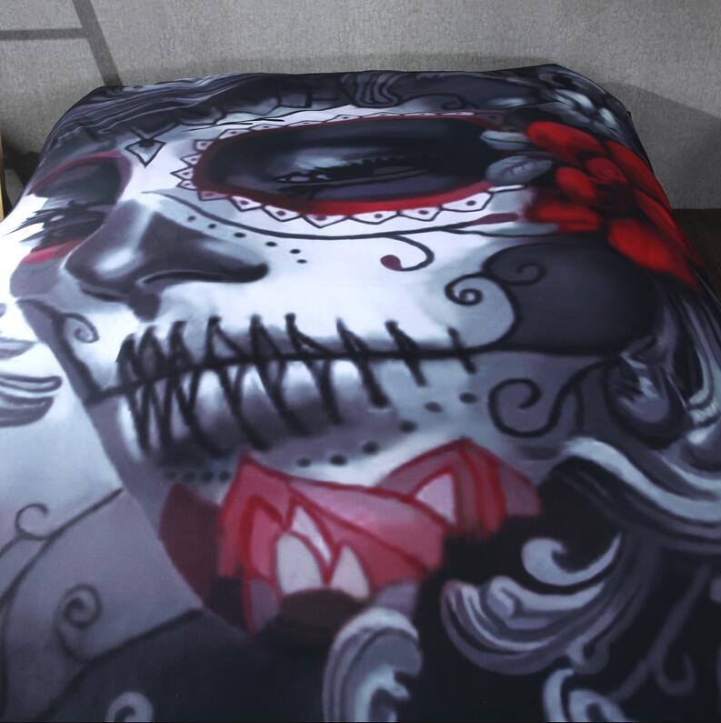 Juego de cama con calavera negra, estilo Halloween, sábanas para cama tamaño queen, king y doble, juego de funda nórdica con calavera y flores de mezcla de algodón