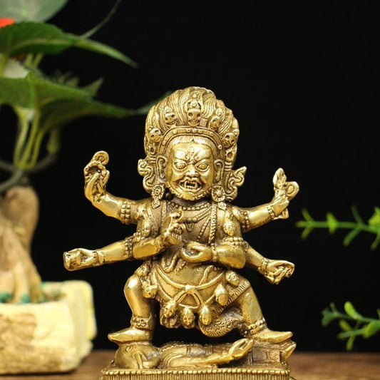 Pure Copper Six-arm Mahakala Buddha Statue Nepalese Tantra Ornament