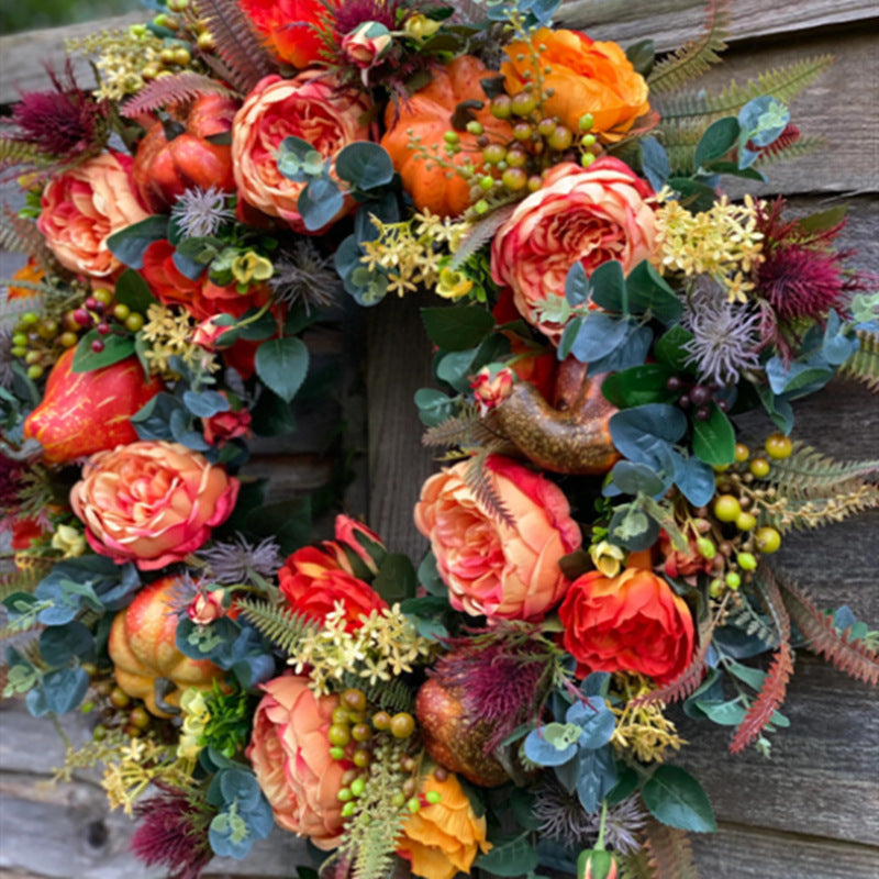 Couronne de citrouille pivoine d'automne pour Halloween, nouvelle collection, décoration de maison