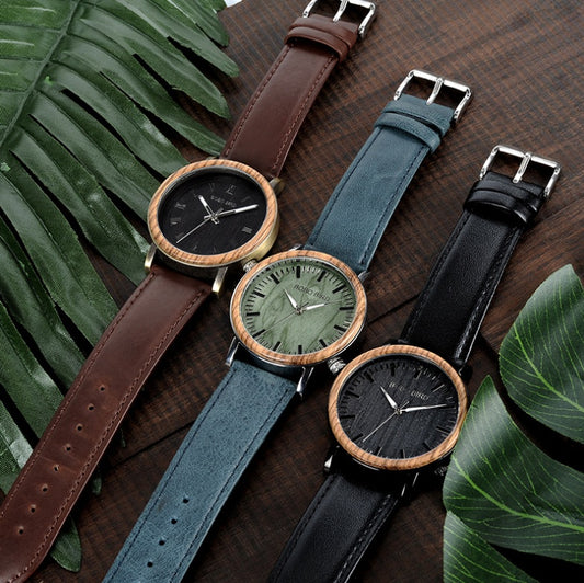 Casual wooden table men's garden wind quartz men's watch belt watch