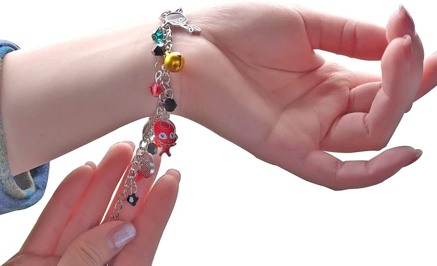 Pulsera de superhéroe y gato de mariquita con brazalete de cuentas de cristal para niños, joyería ajustable para Cosplay