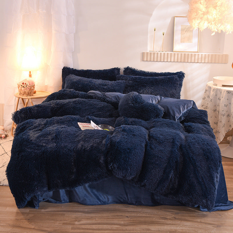 Housse de couette en polaire épaisse de luxe Queen King hiver lit chaud housse de couette taie d'oreiller peluche moelleuse Shaggy literie ensemble de literie hiver corps garder au chaud