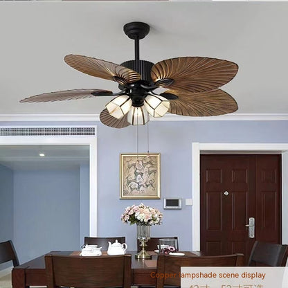 Living Room Southeast Asia Frequency Conversion Mute Fan-style Ceiling Lamp Home Integrated Retro Ceiling Fan Lights