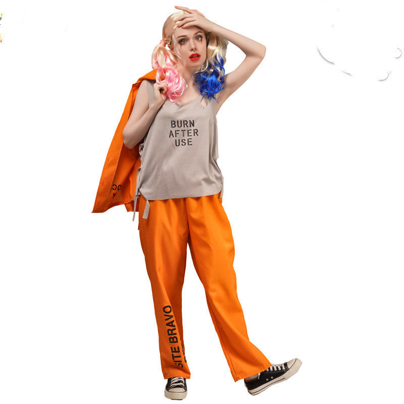 Costume de prisonnier orange pour hommes et femmes de grande taille pour Halloween