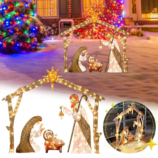 A Family Of Three In The Courtyard Home Decoration With Lights And Electricity Christmas LED Decorations Family Decoration