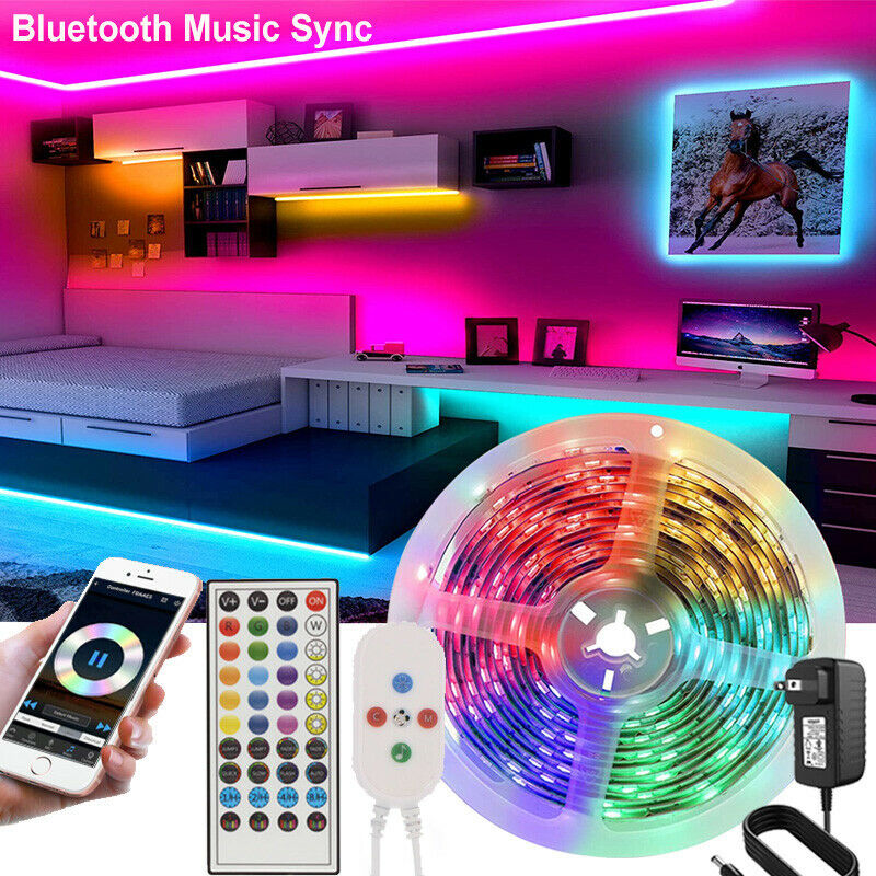 Luces de tira LED 5050 RGB Bluetooth Cambio de color de luz de habitación con control remoto