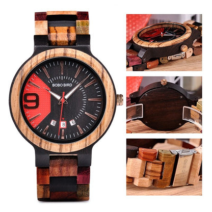 Calendrier à quartz en bois montre étanche montre pour hommes table en bois montre pour hommes 