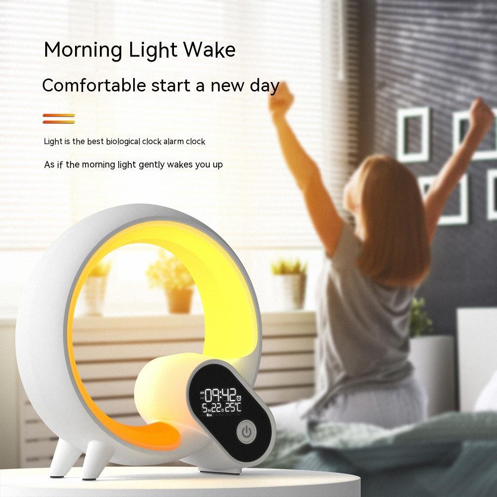 Luz Q creativa analógica amanecer reloj despertador con pantalla Digital Audio Bluetooth despertador inteligente Q luz de ambiente colorida