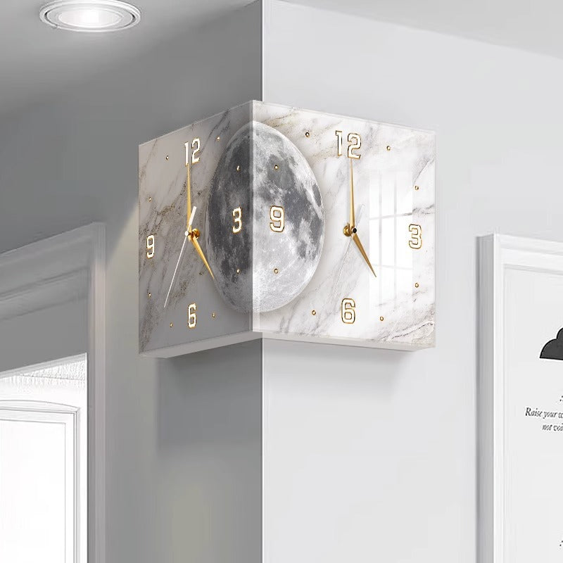 Creative Clock Wall Lamp With Double-sided Lighting At The Corner Of The Living Room