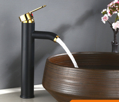 Black heightened hot and cold mixing basin faucet