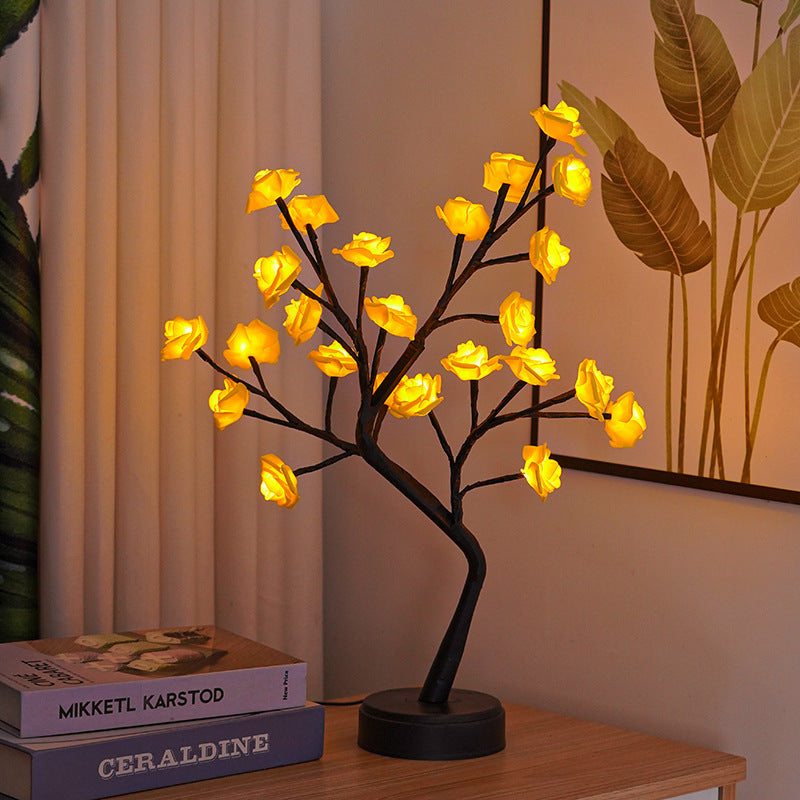 Lampe de Table en forme d'arbre à fleurs et de roses, veilleuse féerique de bureau, alimentée par USB, cadeaux pour mariage, saint-valentin, décoration de noël