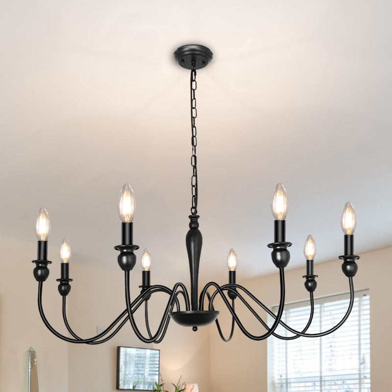 Candle Chandelier Dining Room Bend Tube Iron Art Light Fixture Black