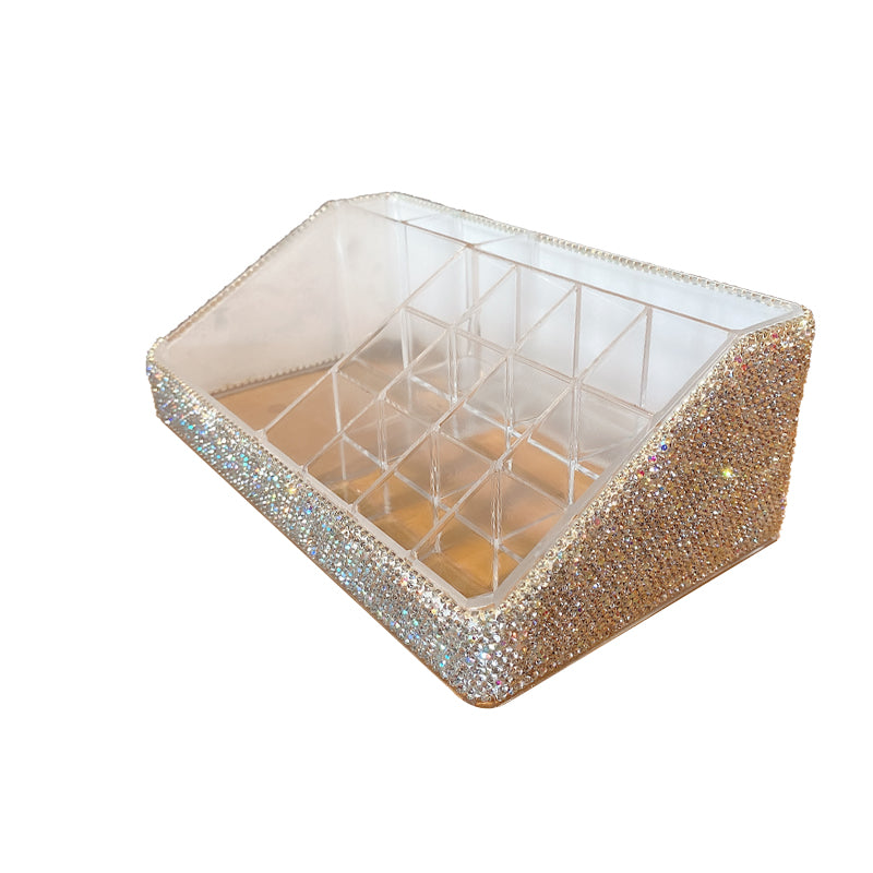 Caja de almacenamiento de lápiz de cejas con brocha de maquillaje transparente de diamante