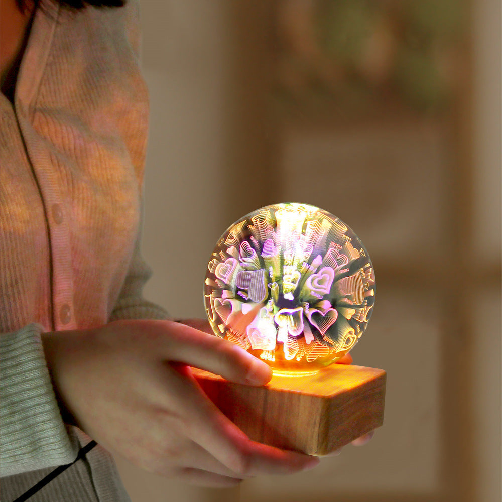 Veilleuse boule de cristal feu d'artifice USB 3D à brancher, veilleuse romantique à LED en forme d'étoile, lumières de Noël, décorations de Noël pour la maison