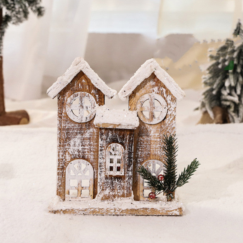 Christmas Decorations Wooden Luminous House Scene Layout