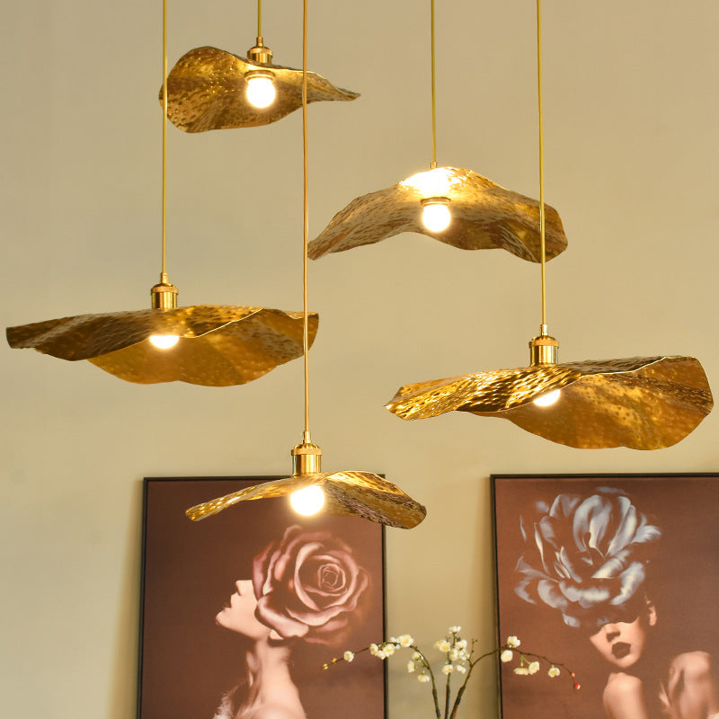 Chinese Style Lotus Leaf Chandelier Stair Light Tea Room Hotel