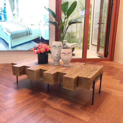 Mesa de centro nórdica de madera maciza, mesa de salón sencilla y creativa