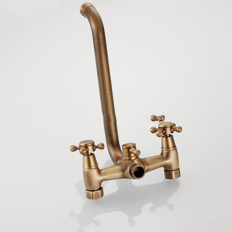 Pommeau de douche Antique de Style européen, robinet chaud et froid de baignoire en cuivre