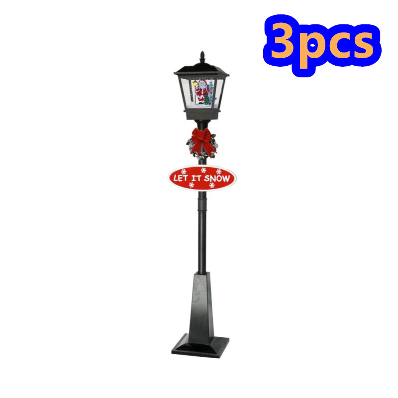 Santa Claus Snowman Christmas Tree Snowing Street Light