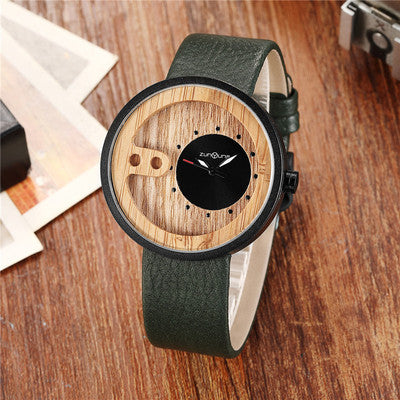 Reloj de madera de marca superior a la moda para hombre, reloj masculino con diseño hueco tallado exquisito, relojes de madera de cuarzo de cuero verde únicos