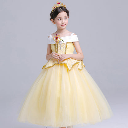 Robe de princesse Aurore pour filles, costume d'Halloween, vêtements de spectacle