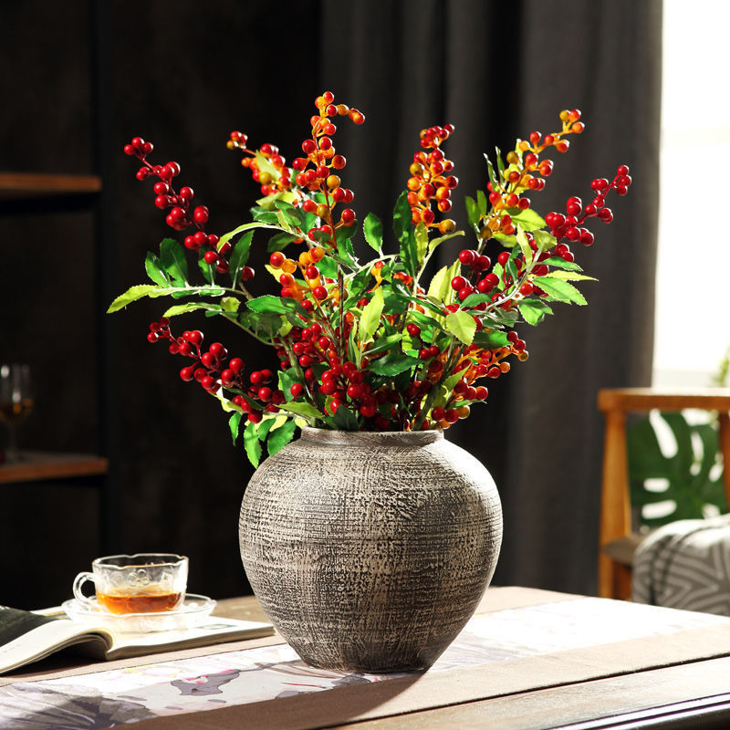 Florero grande de mesa con arreglo floral de entrada