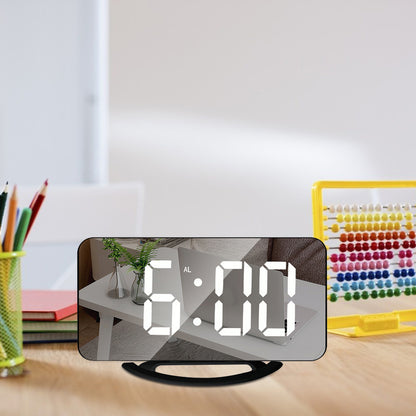 Reloj con espejo Digital, USB Dual, brillo, pantalla LED ajustable, alarma de mesa, pantalla de repetición de tiempo USB Dual para el hogar, oficina y dormitorio