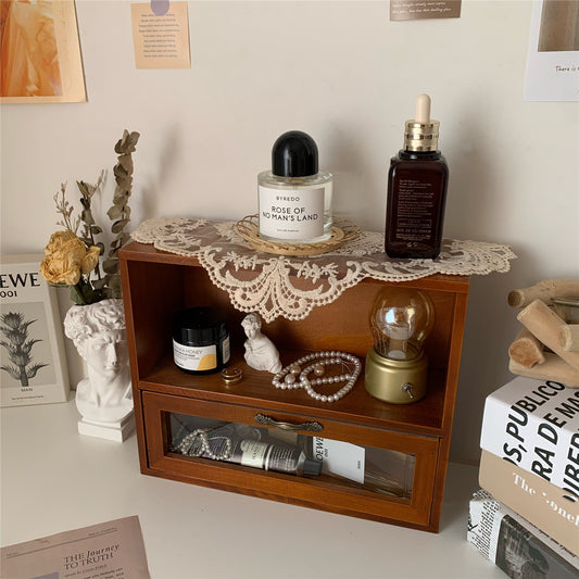 Retro Wooden Drawer Desktop Storage Cabinet Table