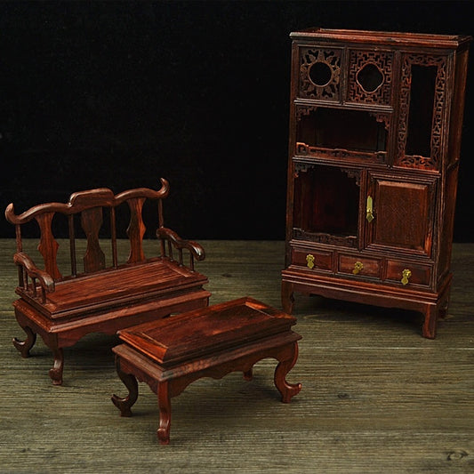 Muebles en miniatura modelo caoba armario mesa taburete