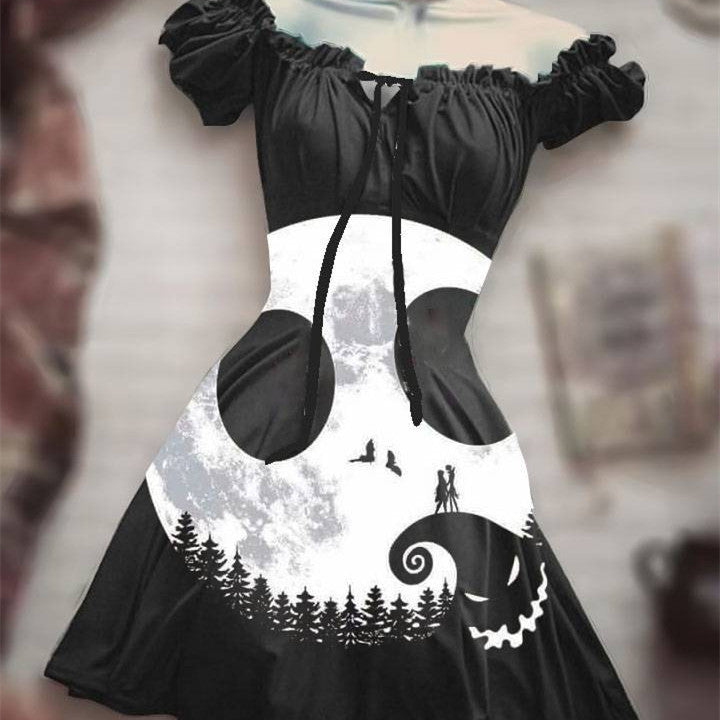 Halloween Skull 3D Digital Print Drawstring Dress