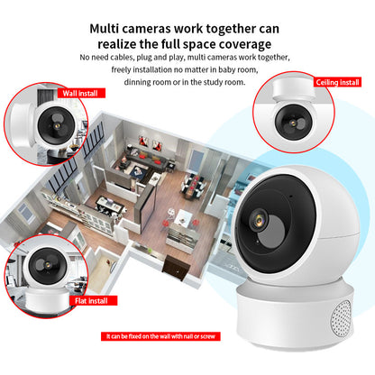 Caméra de Surveillance intelligente Wifi sans fil, double lumière, intérieur HD, 360 degrés, interphone vocal, caméra panoramique