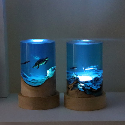 Creative Desktop Ornaments Cylinder Solid Wood Resin Night Light