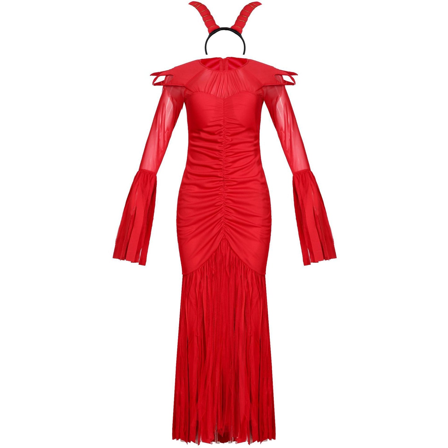 Costume de diablesse rouge à manches longues pour femme maléfique d'Halloween