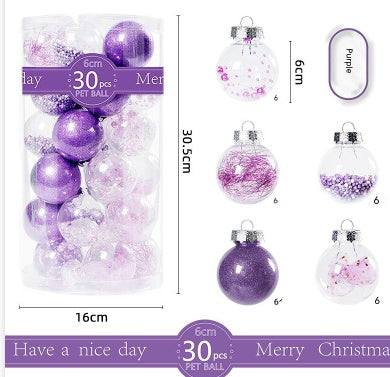 30 Pack Christmas Transparent Plastic Ball Tree Decorations