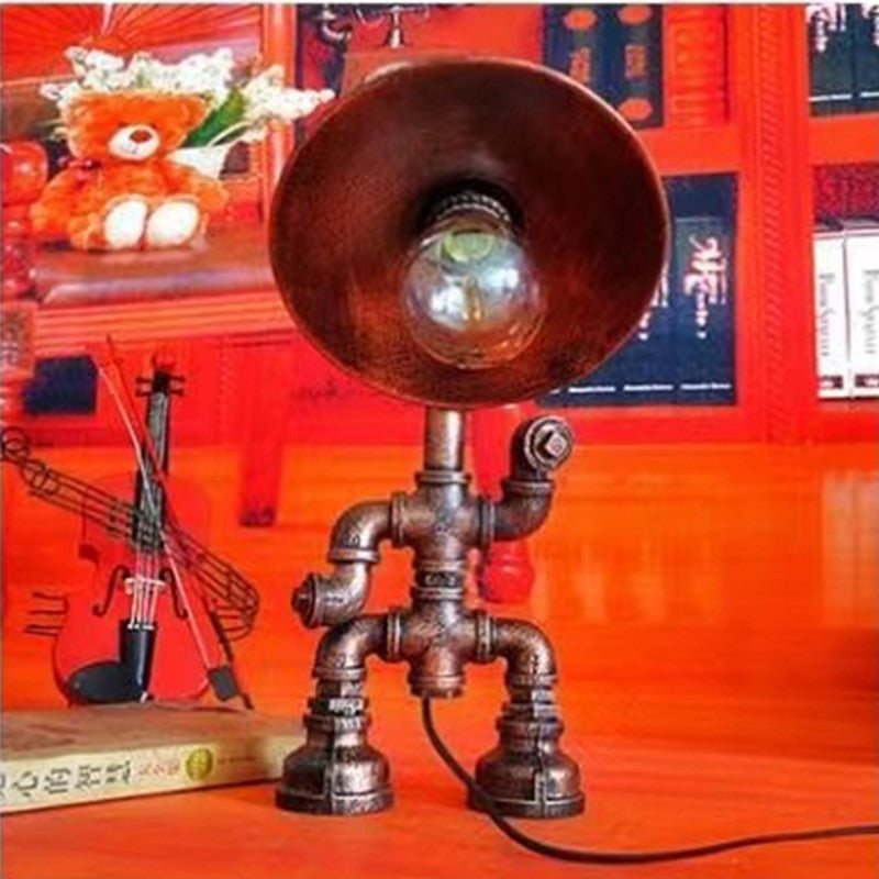 Personality Creative Iron Pipe Industrial Retro Style Coffee Bar Desk Water Pipe Robot Table Lamp