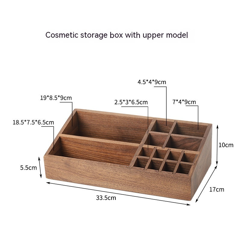 Caja de almacenamiento de cosméticos de madera maciza, organizador de cajones para brochas de maquillaje