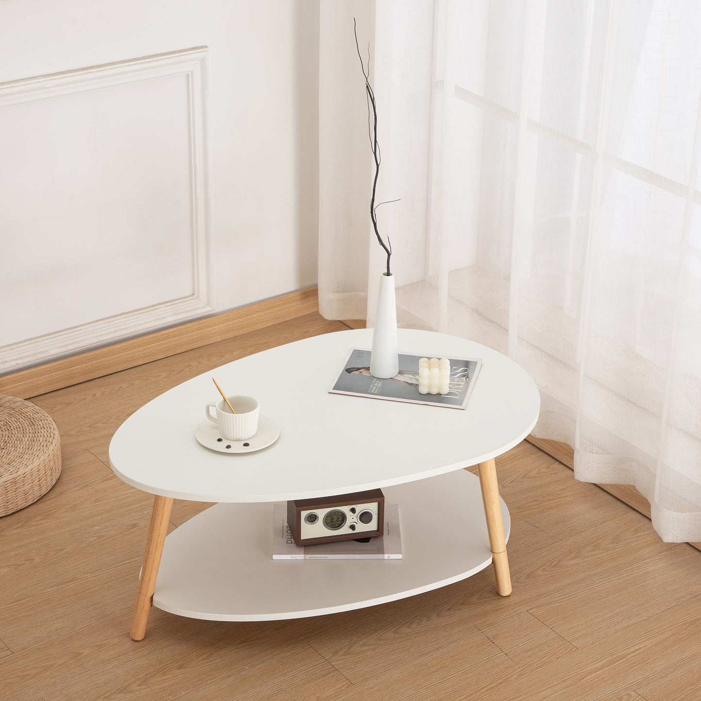 Nordic Small Family Solid Wood Light Luxury Modern Simple Round Tea Table