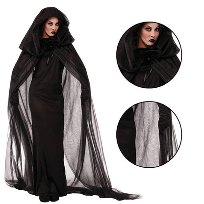 Nouveau Cosplay Halloween Femmes Mort Enfer Sorcière Diable Vampire Uniforme Noir Longue Robe Fête Cosplay Jour Des Morts Costume D'opéra