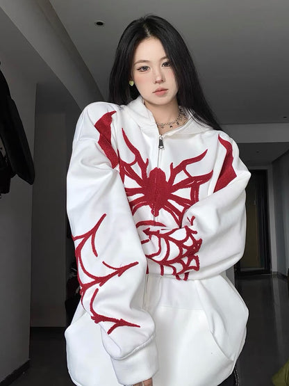 Halloween Spider Web Hip Hop Zipper Hoodie