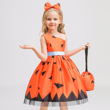 Robe d'Halloween pour enfants avec imprimé drôle de princesse à bandoulière pour filles