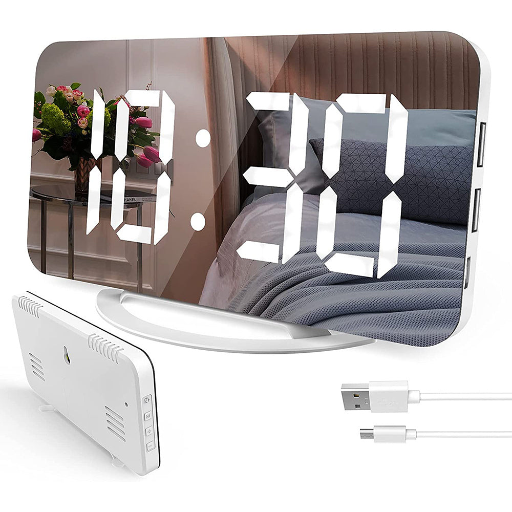 Horloge miroir numérique double USB, luminosité réglable, affichage LED, alarme de Table, affichage de l'heure de répétition, pour la maison, le bureau, la chambre à coucher